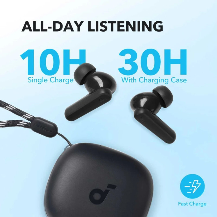 هدفون بلوتوثی انکر مدل SoundCore R50i A3949 با نویز کنسلینگ میکروفون، درگاه شارژ USB Type-C، دارای فناوری AI-Enhanced Calls برای کاهش نویز و بهبود مکالمات، مقاوم در برابر رطوبت و عرق