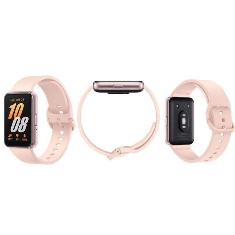 مچبند هوشمند سامسونگ مدل Galaxy Fit3 با بند سیلیکونی، مقاوم در برابر نفوذ آب و گرد و غبار، دارای قابلیت پایش خواب و سنجش سطح استرس، دارای سنسور قطبنما و شتابسنج و امکان ردیابی تمرینات ورزشی
