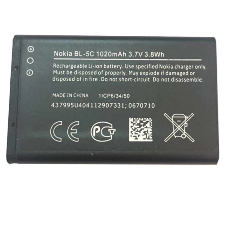 باتری موبایل نوکیا مدل BL-5C، ظرفیت باتری 1020 میلیآمپرساعت، مناسب برای گوشی موبایل نوکیا 1209، 1208، 1200، 1112، 1110، 1101، 1100، 2323 Classic، 2310 و 2300 و 1280