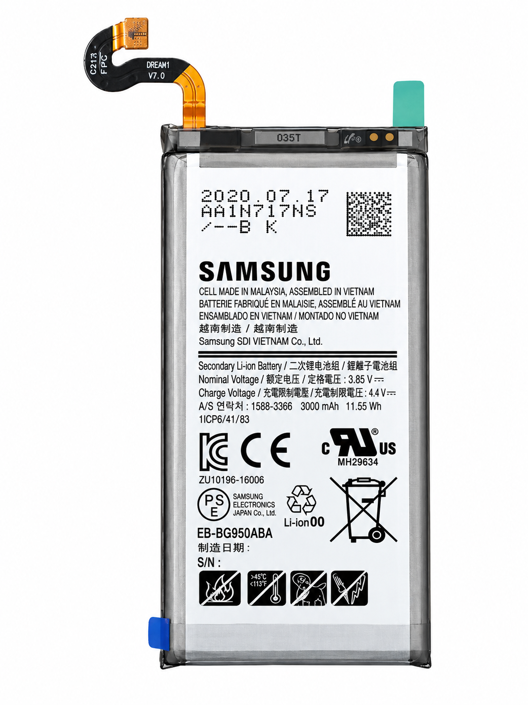 باتری اصلی موبایل مدل S8 ظرفیت 3000 میلی آمپر ساعت مناسب برای گوشی موبایل سامسونگ Galaxy S8