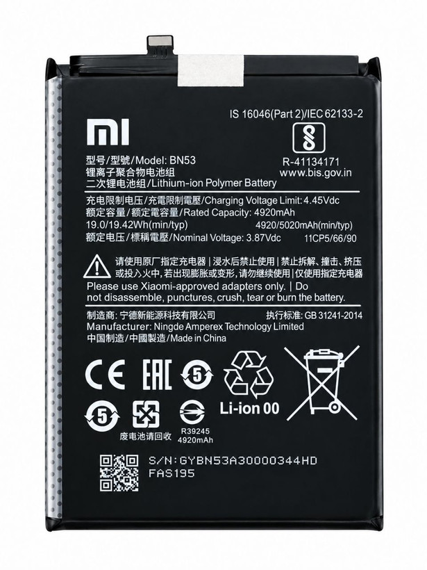 باتری موبایل مدل BN53 ظرفیت 5020 میلی آمپر ساعت مناسب برای گوشی موبایل شیائومی Redmi Note 9 Pro / Note 9S